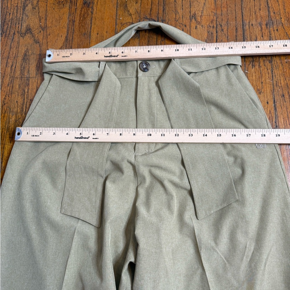 Albion Fit Bow Belt Tie Waist Cropped Wide Leg Pants Size S Heather Khaki - Picture 8 of 11